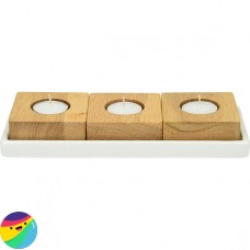 Svečnik lesen na keramičnem krožniku 3v1