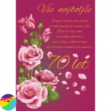 Voščilnica za 70 let - Roza z zlatim napisom